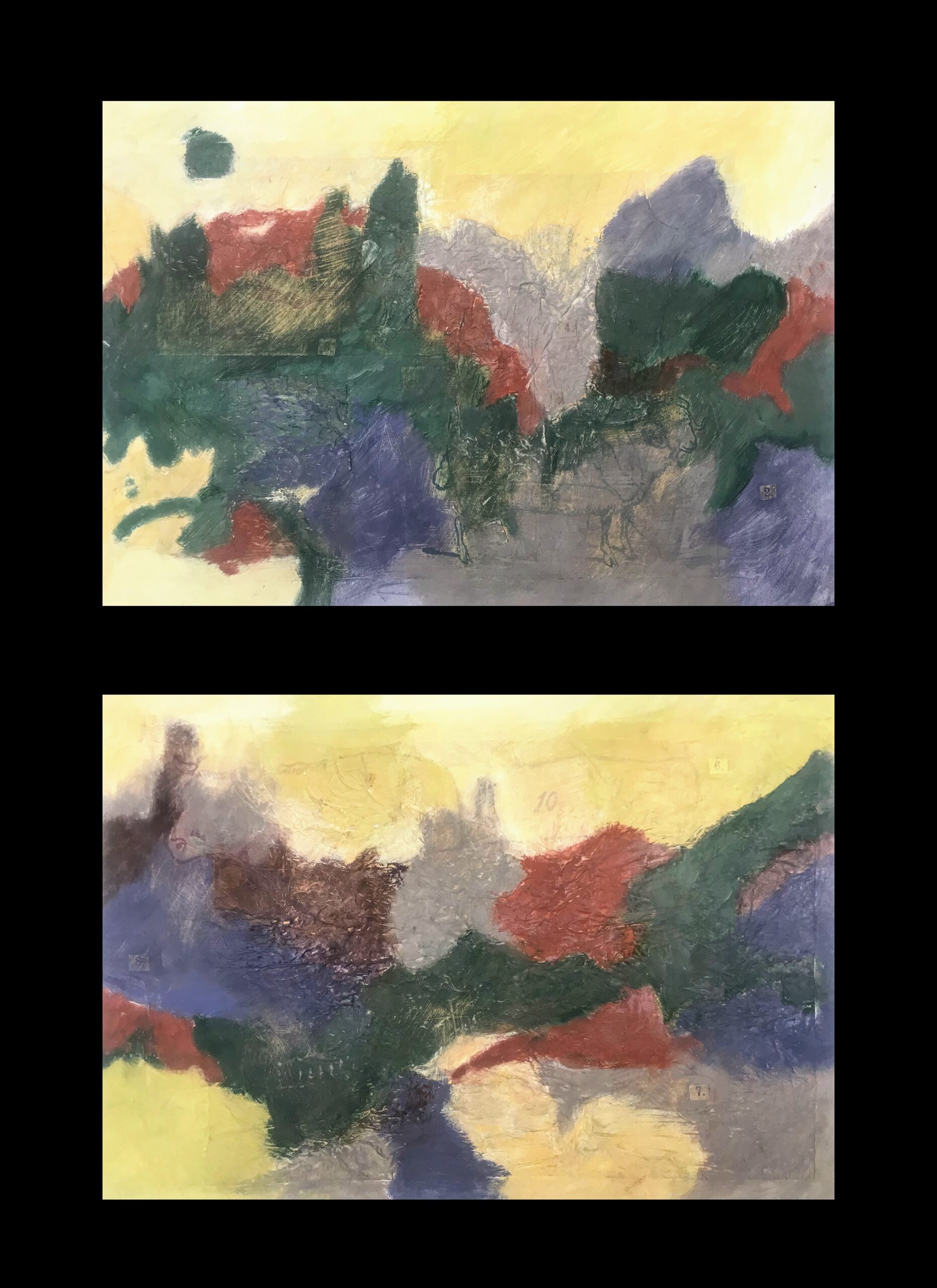 Wolf Kahn on Butcher’s Chart - Diptych on paper with cold wax and soft pastels - 18” X 24”